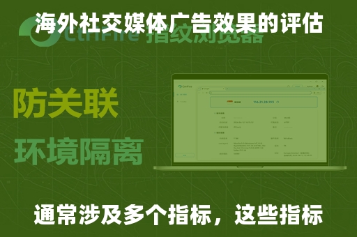 海外社交媒体广告效果的评估通常涉及多个指标，这些指标可以帮助广告主了解广告活动的成效，并据此调整策略以提高投资回报率。以下是一些常见的海外社交媒体广告效果指标：

1. **曝光量（Impressions）**：广告被展示的次数。
2. **点击率（Click-Through Rate, CTR）**：点击广告的用户数与广告展示次数的比率。
3. **访问量（Visits）**：通过广告链接访问网站的次数。
4. **转化率（Conversion Rate）**：访问者执行了期望行为（如购买、注